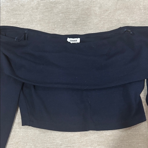 Navy blue Off-Shoulder Long Sleeve Top - Picture 3 of 4